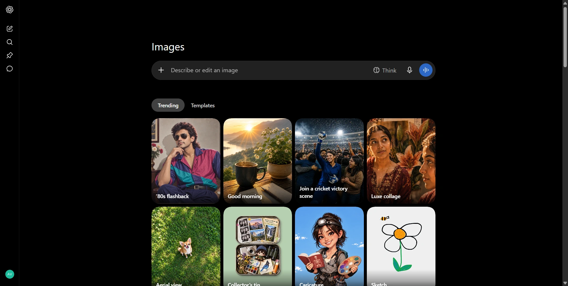 ChatGPT Images page showing its image creation workspace