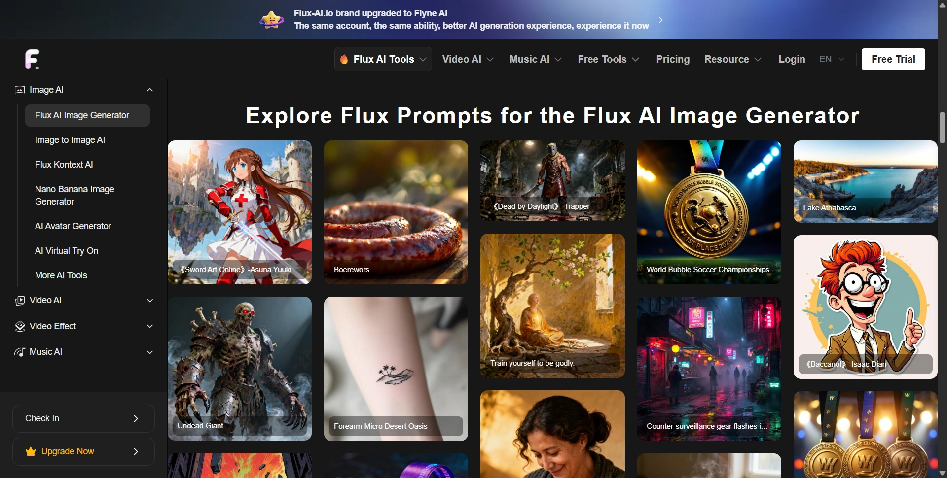 Third-party Flux AI interface showing image examples, separate from Black Forest Labs
