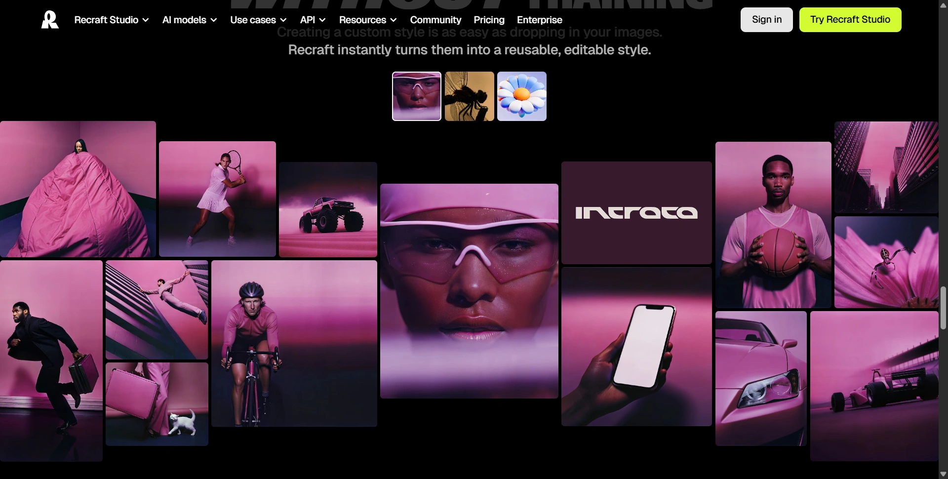 Recraft homepage showcasing AI image and design creation