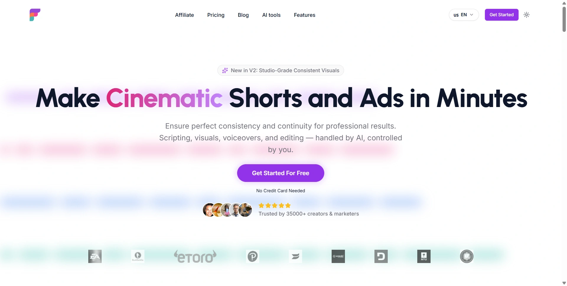Frameloop homepage promoting cinematic shorts and ads