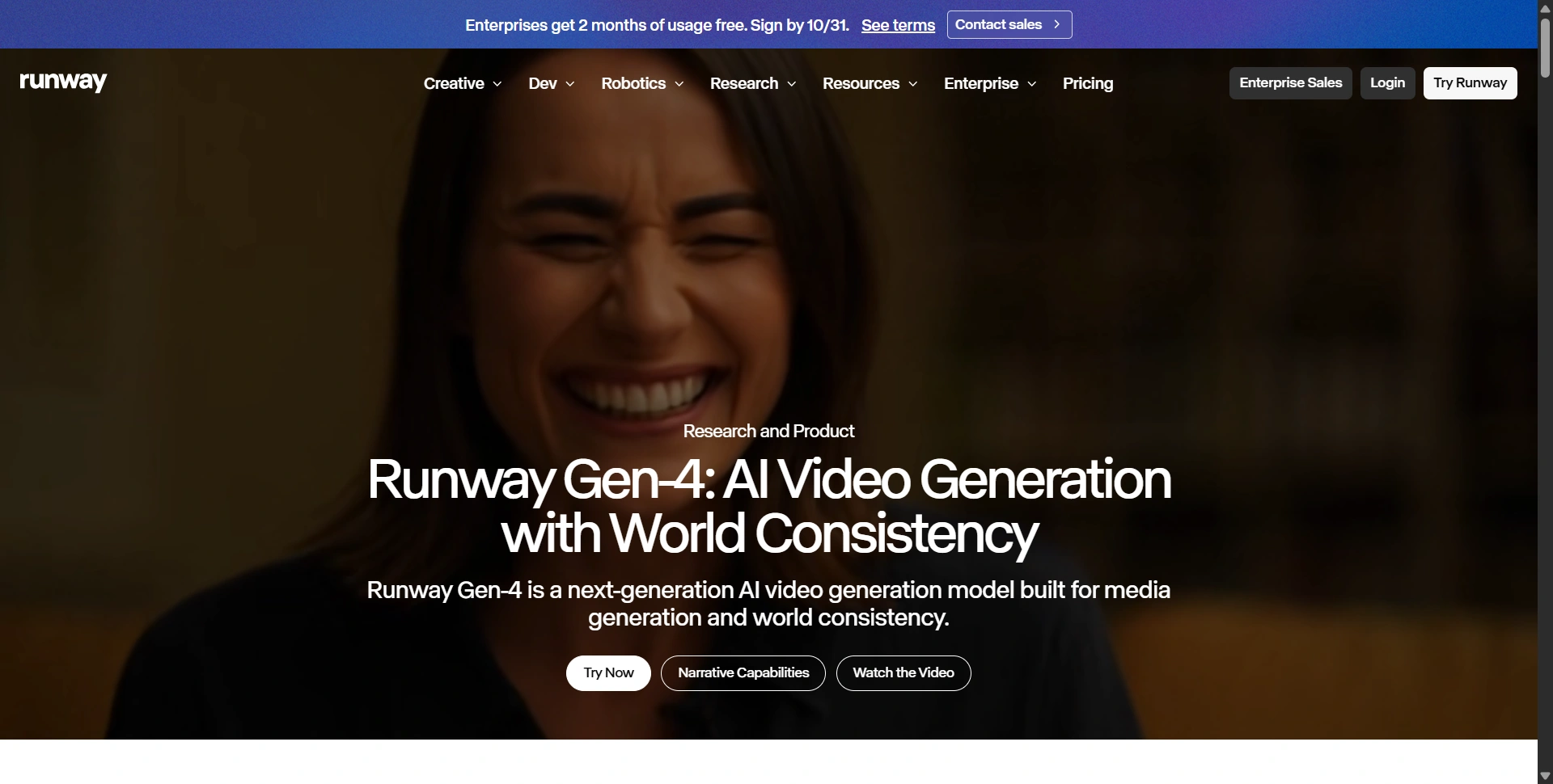 Runway research page introducing Gen-4 video generation
