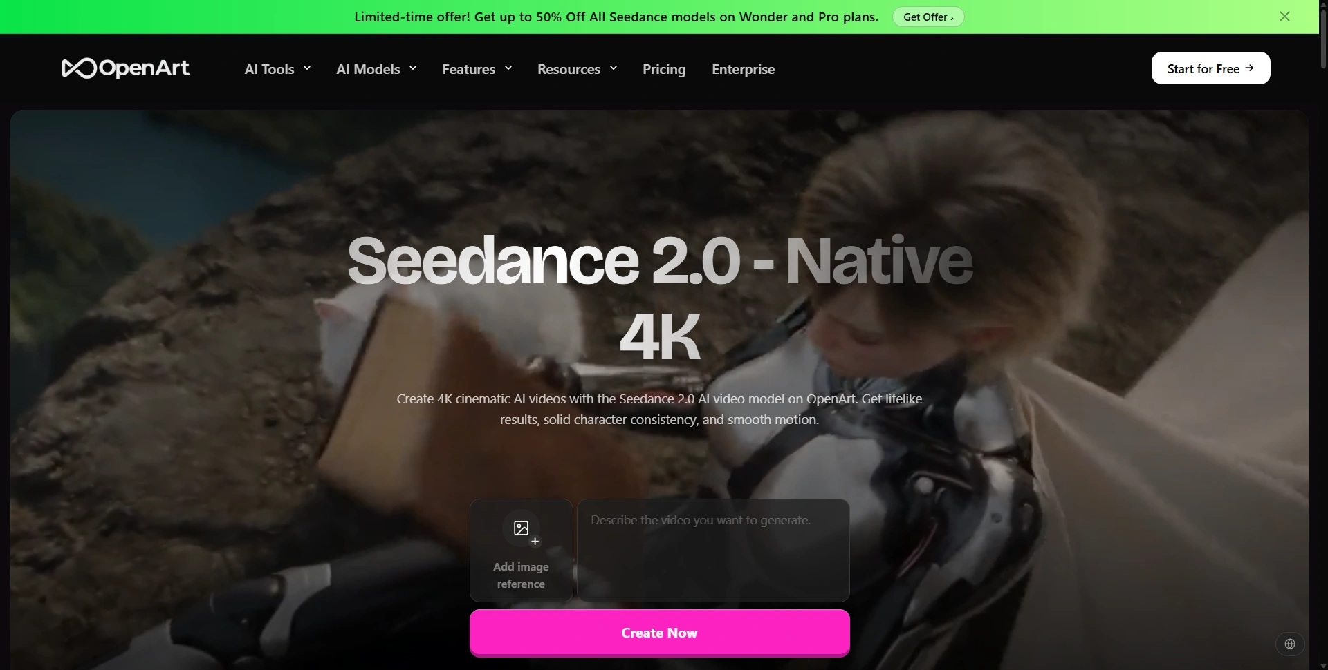 Seedance 2.0 model page on OpenArt, a third-party platform