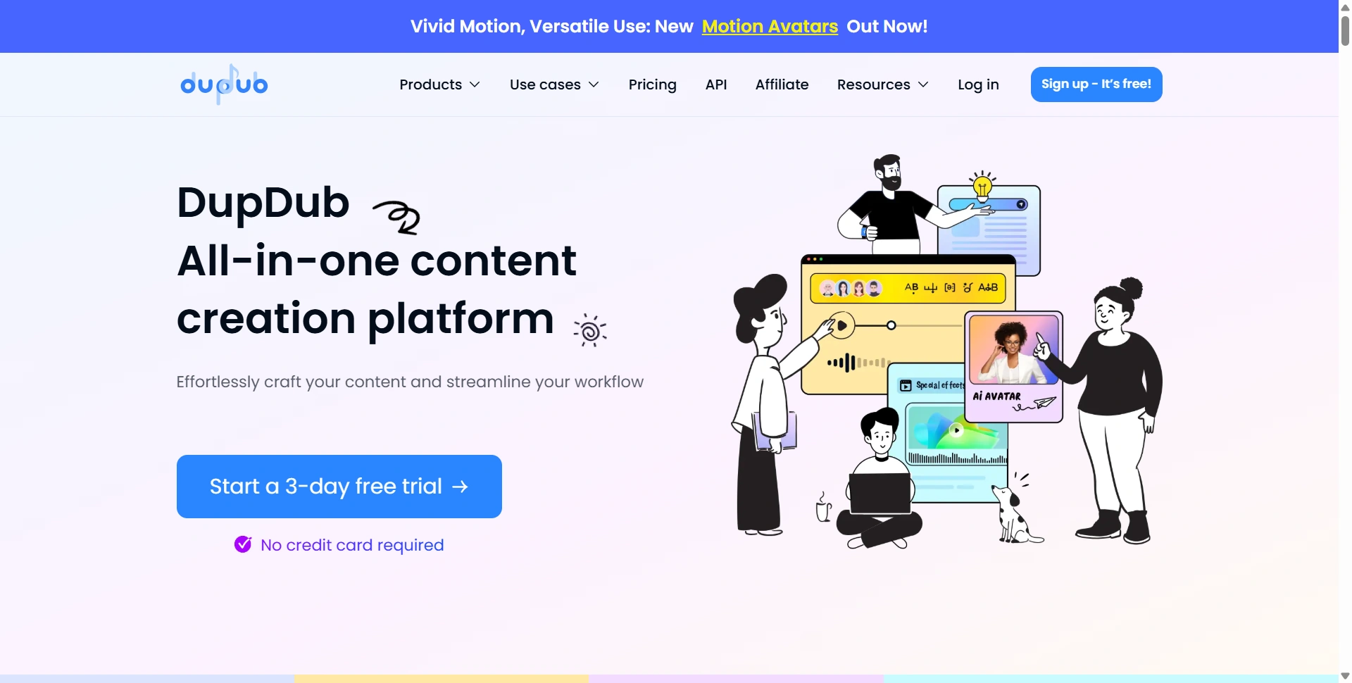 DupDub homepage introducing its voiceover and content creation tools