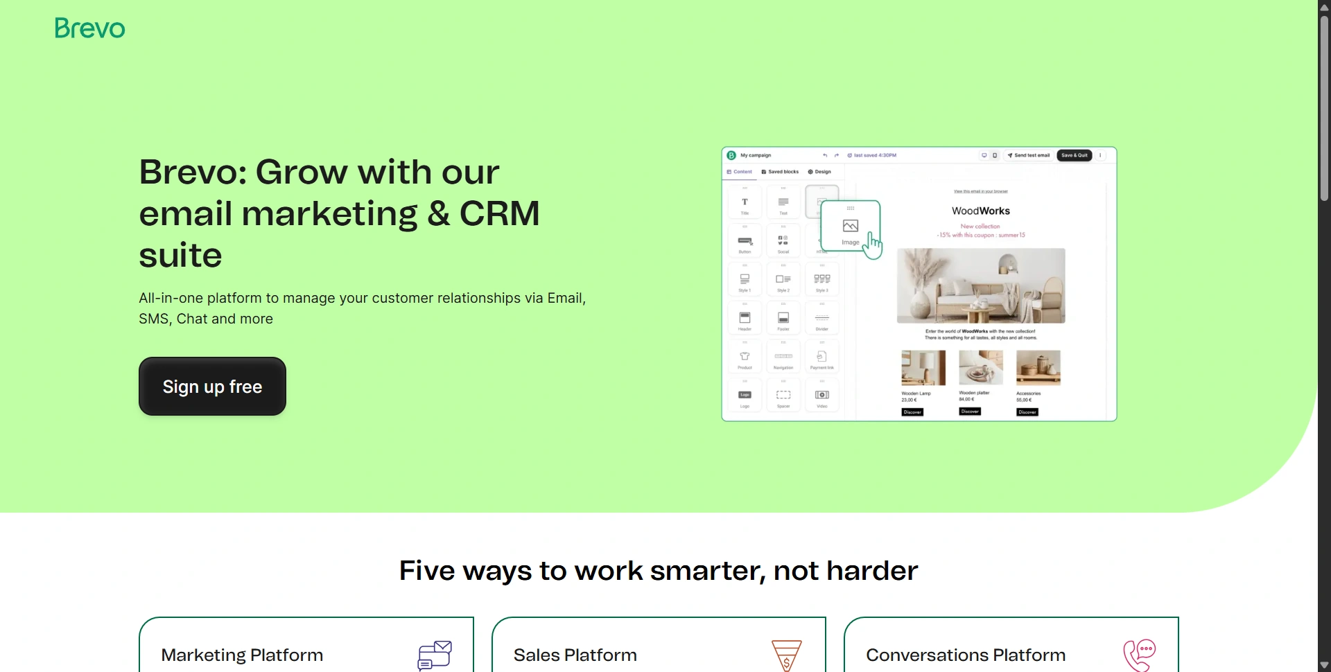 Brevo website introducing its marketing and customer communication products