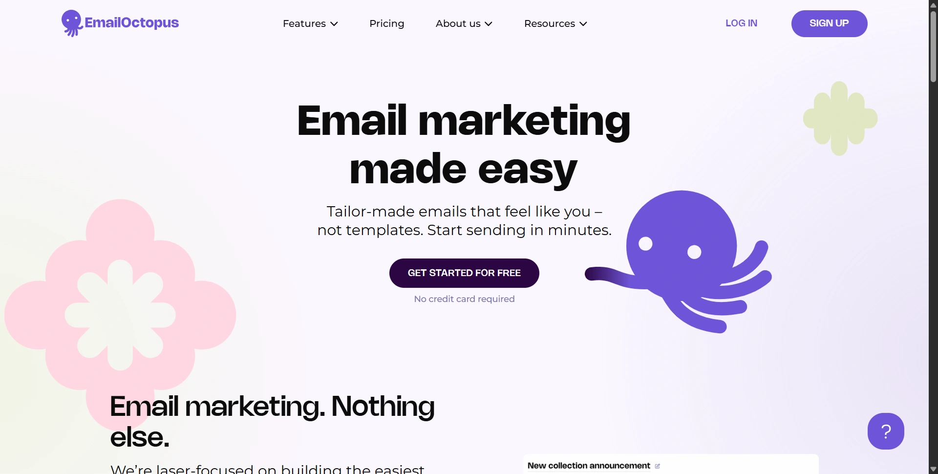 EmailOctopus website introducing its newsletter and email marketing tools
