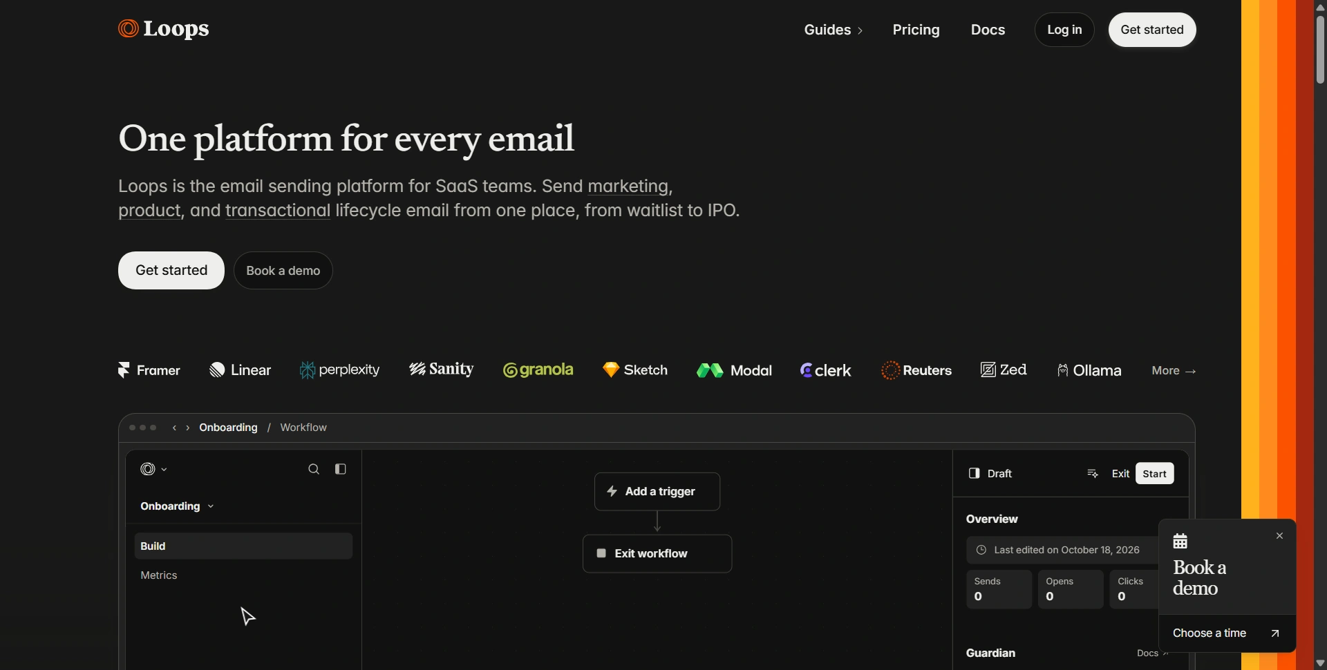 Loops website presenting marketing and transactional email for SaaS
