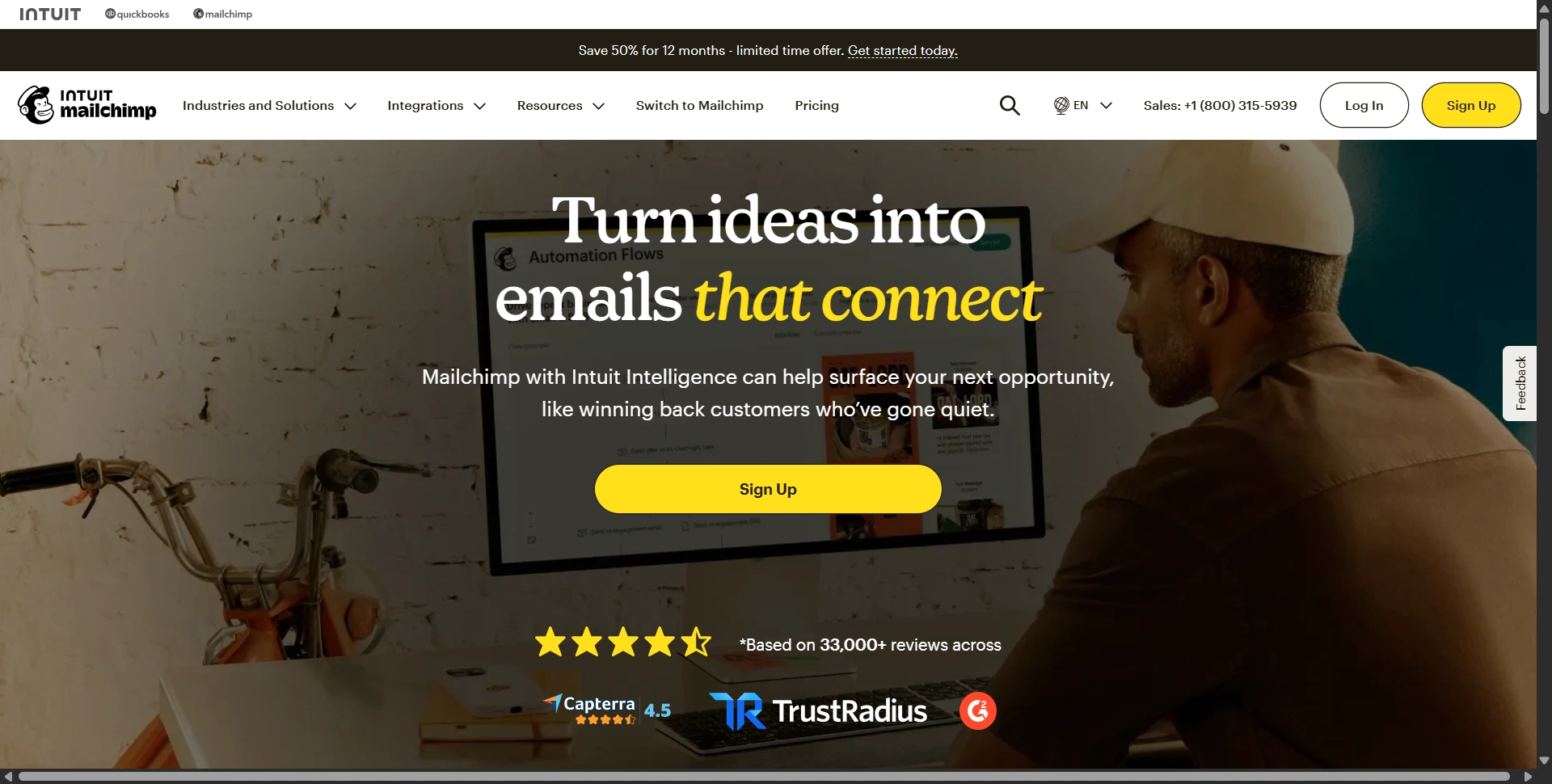 Mailchimp website introducing its email marketing platform