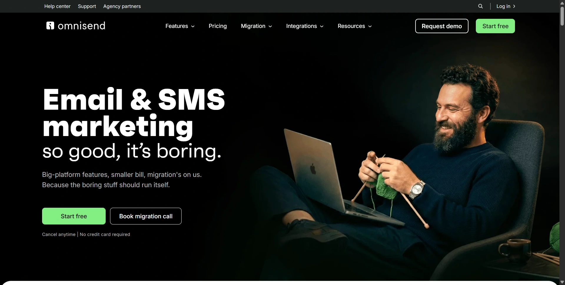 Omnisend website showing its ecommerce email and SMS platform