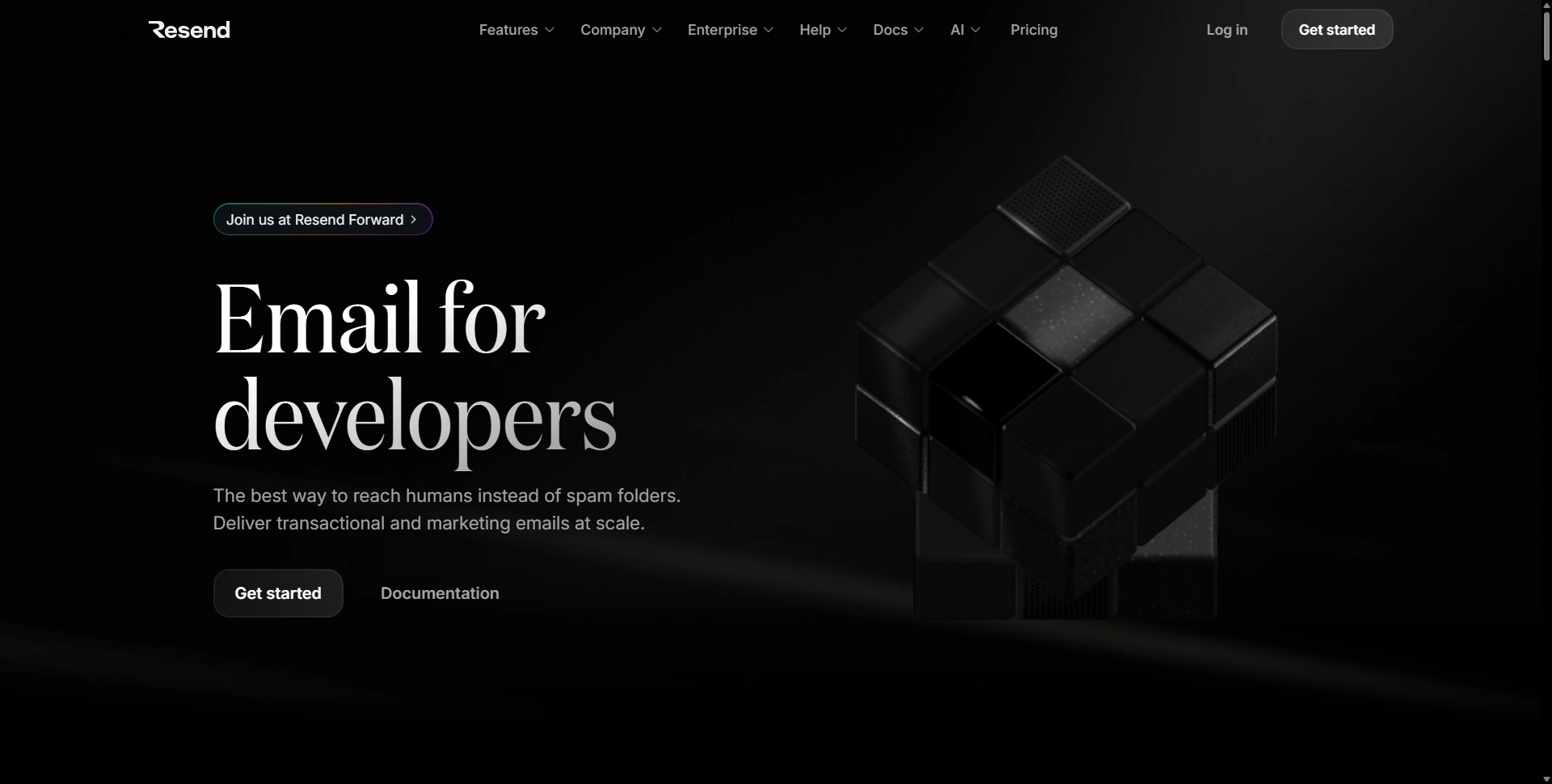 Resend website presenting email tools for developers