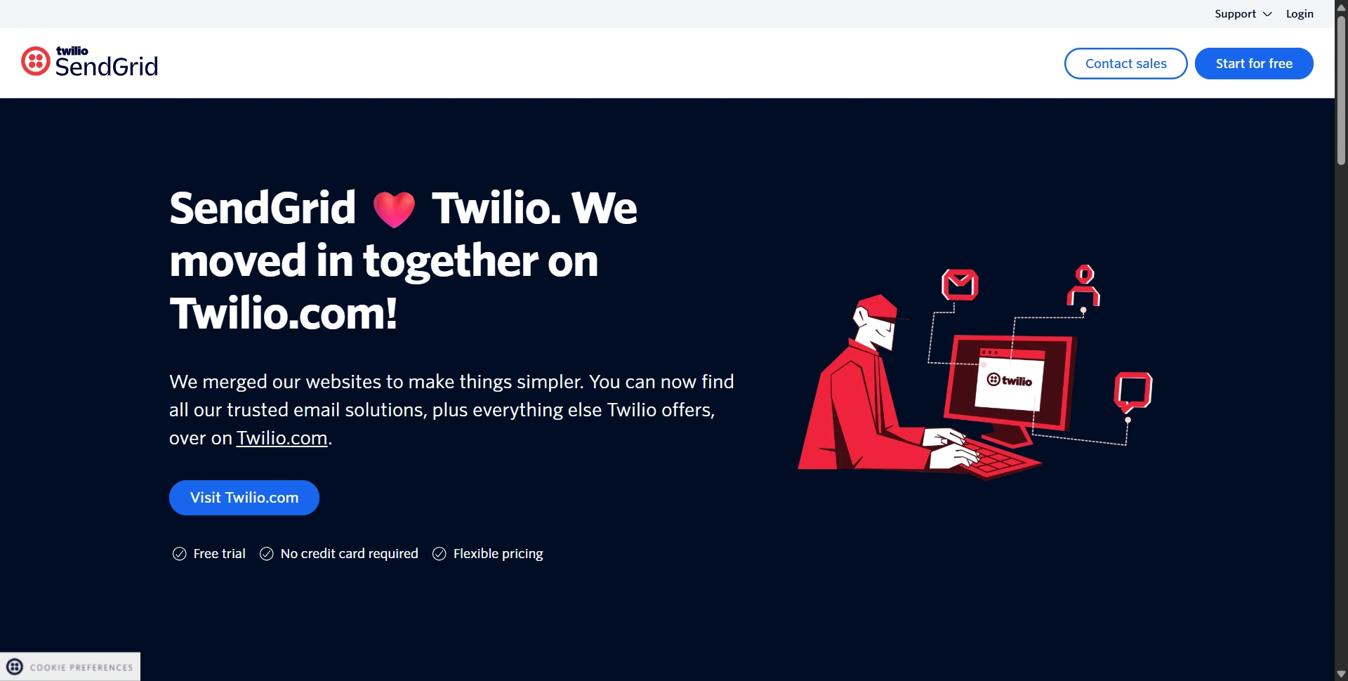 Twilio SendGrid website presenting email delivery and marketing services