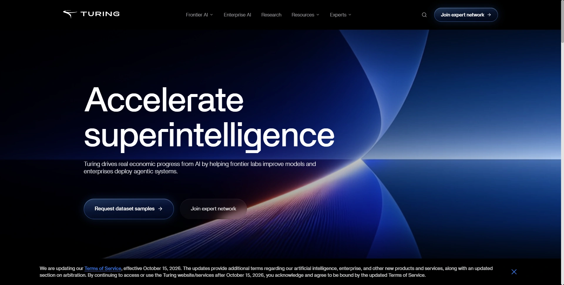 Turing homepage highlighting frontier AI and enterprise AI services