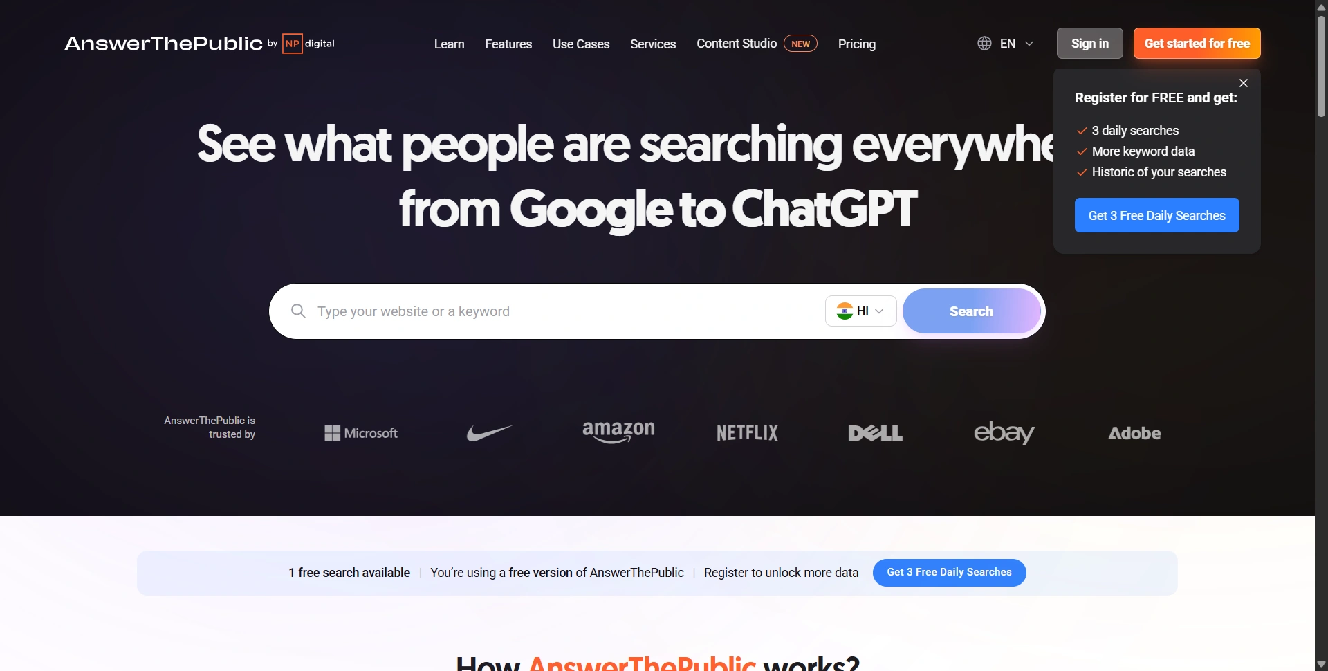AnswerThePublic website for discovering questions and search ideas