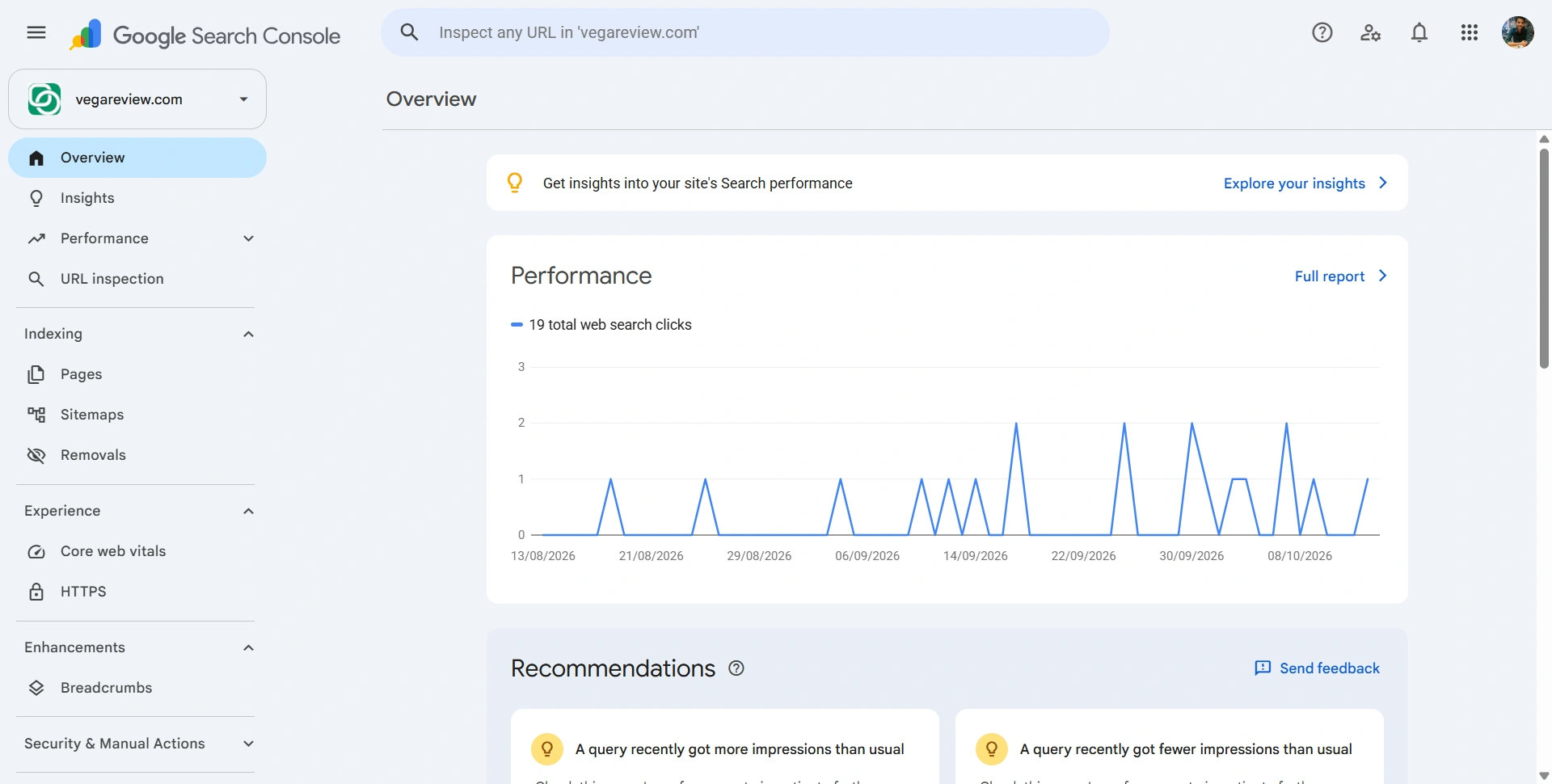 Google Search Console interface for monitoring search performance
