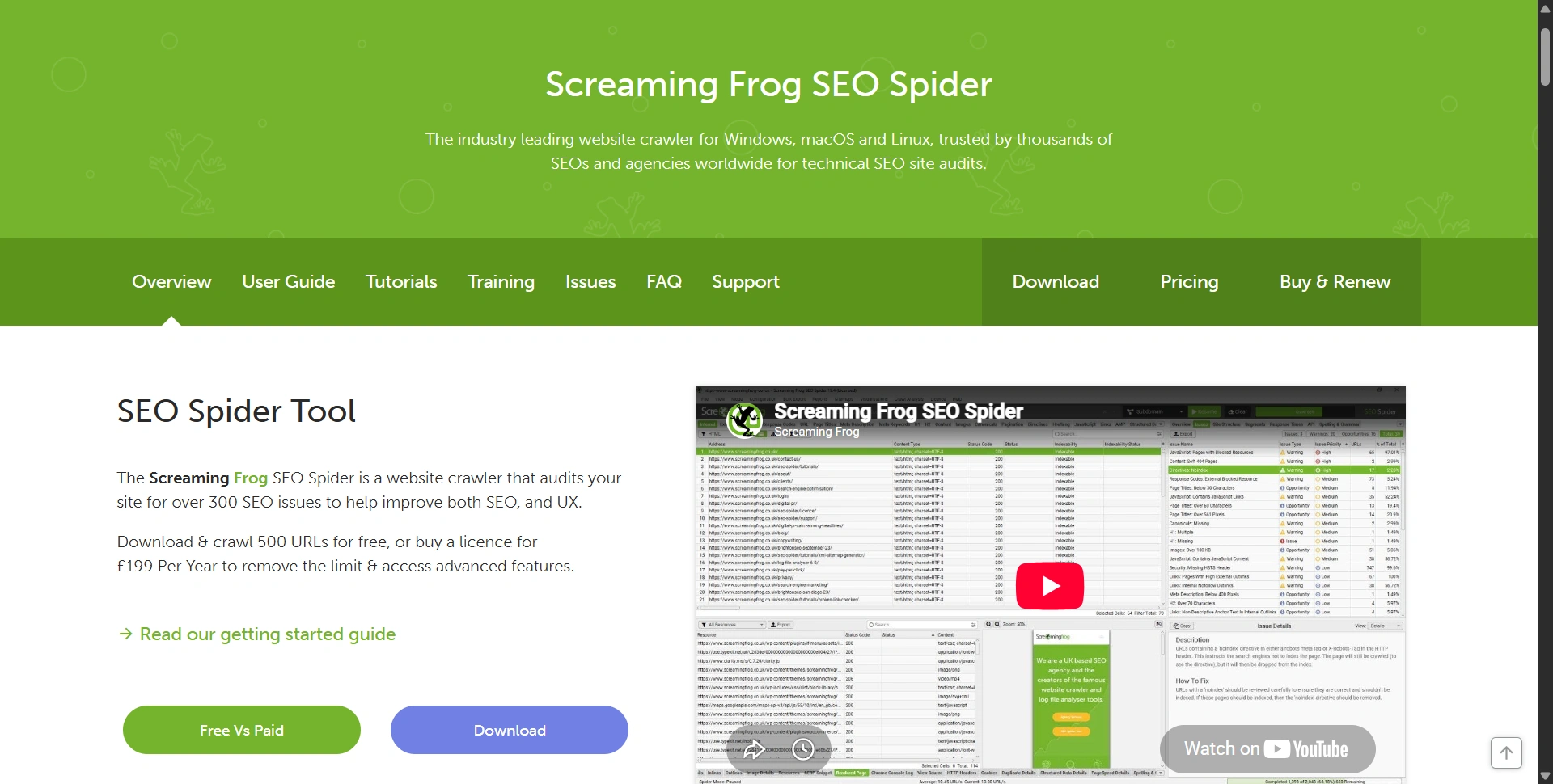 Screaming Frog SEO Spider website introducing its technical crawler