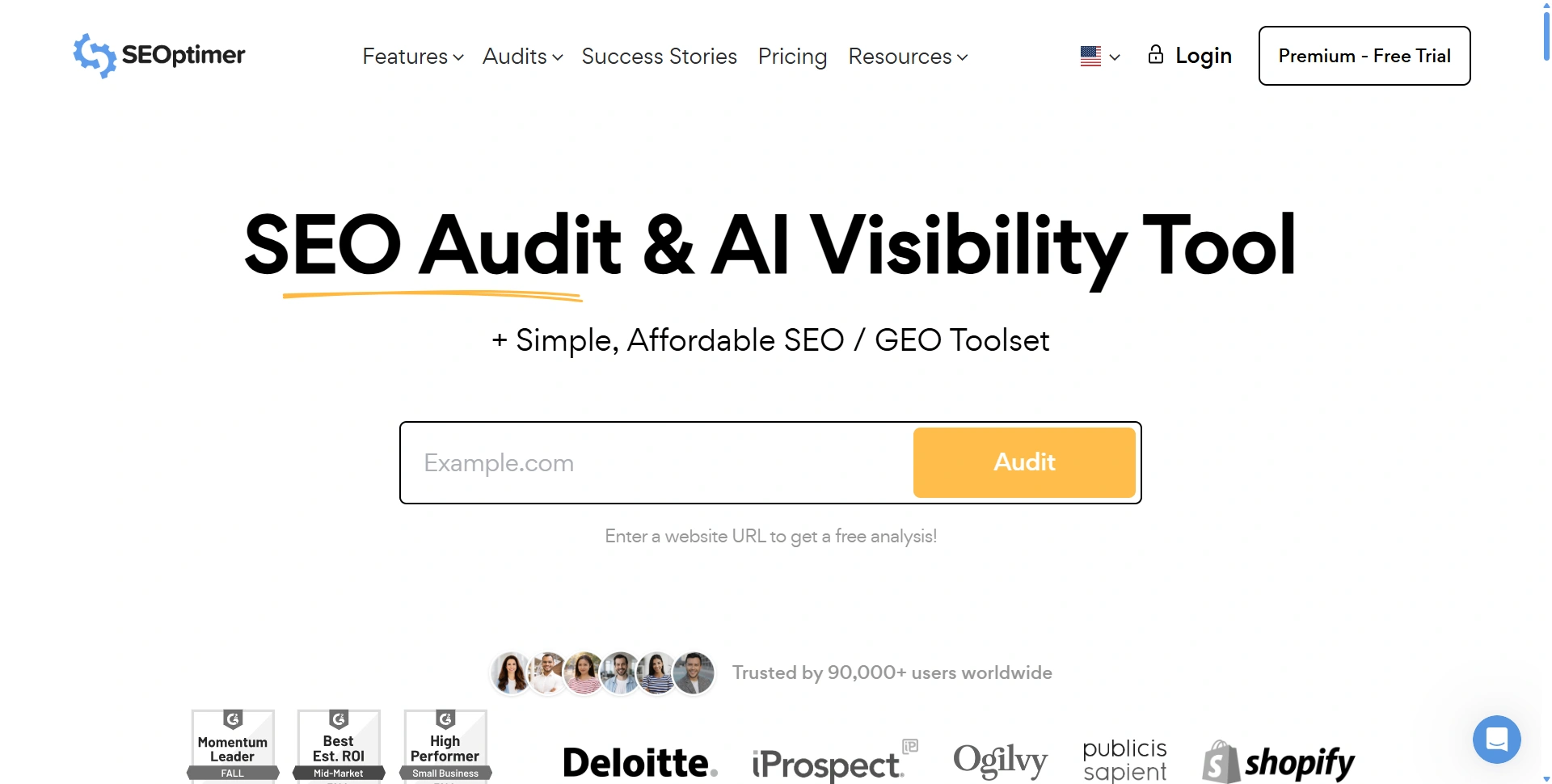 SEOptimer website presenting website audits and SEO reports