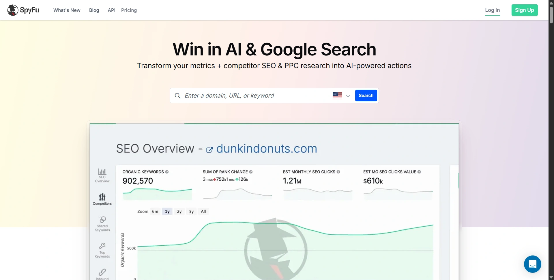 SpyFu website introducing competitor keyword and advertising research