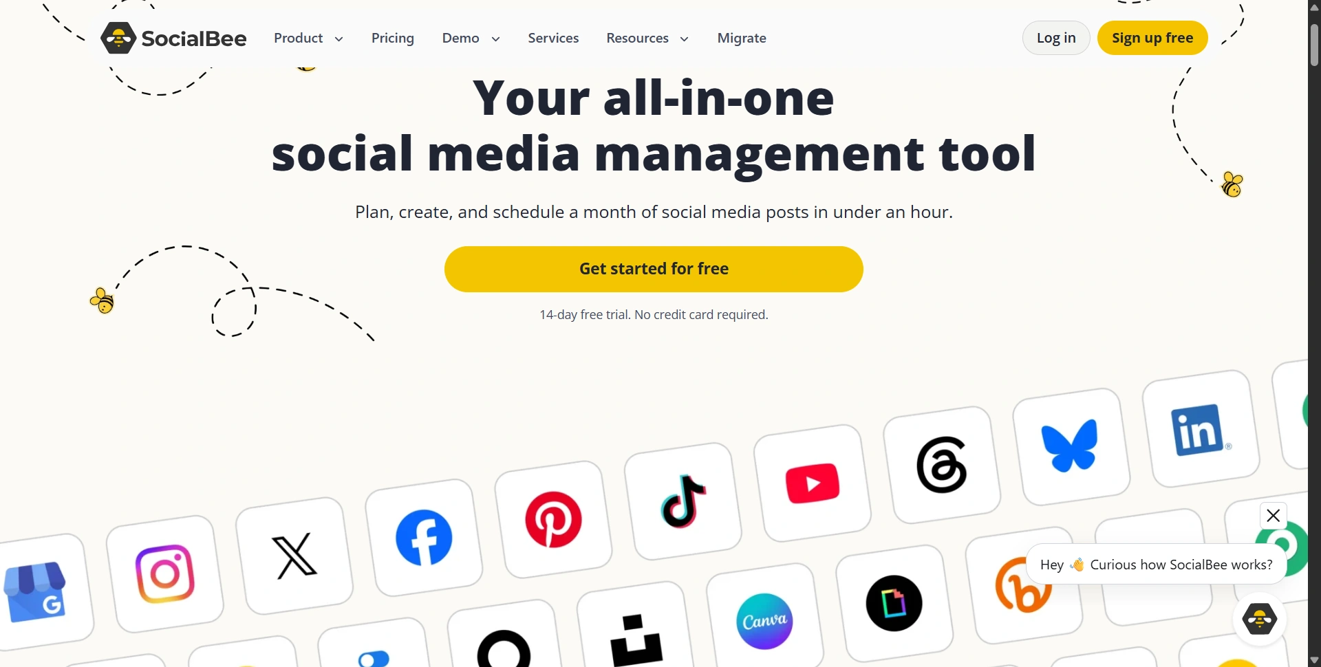 SocialBee website introducing its social media scheduling platform