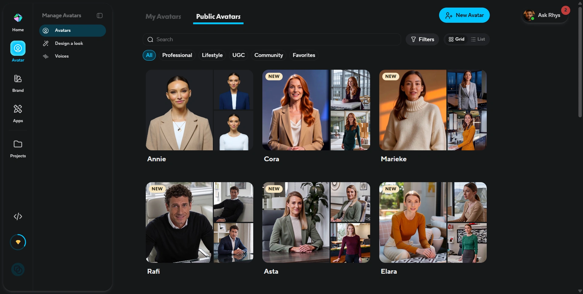 HeyGen's public AI avatar library