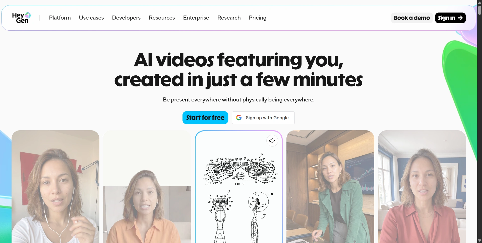 HeyGen homepage — AI videos featuring you, created in just a few minutes
