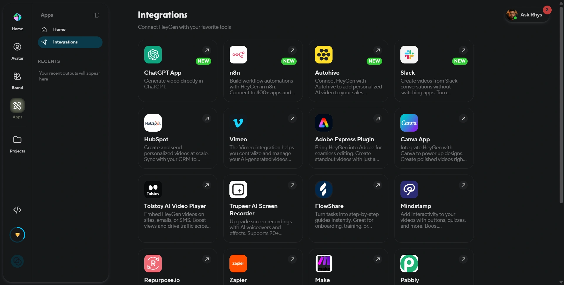 HeyGen integrates with popular productivity, marketing and automation platforms