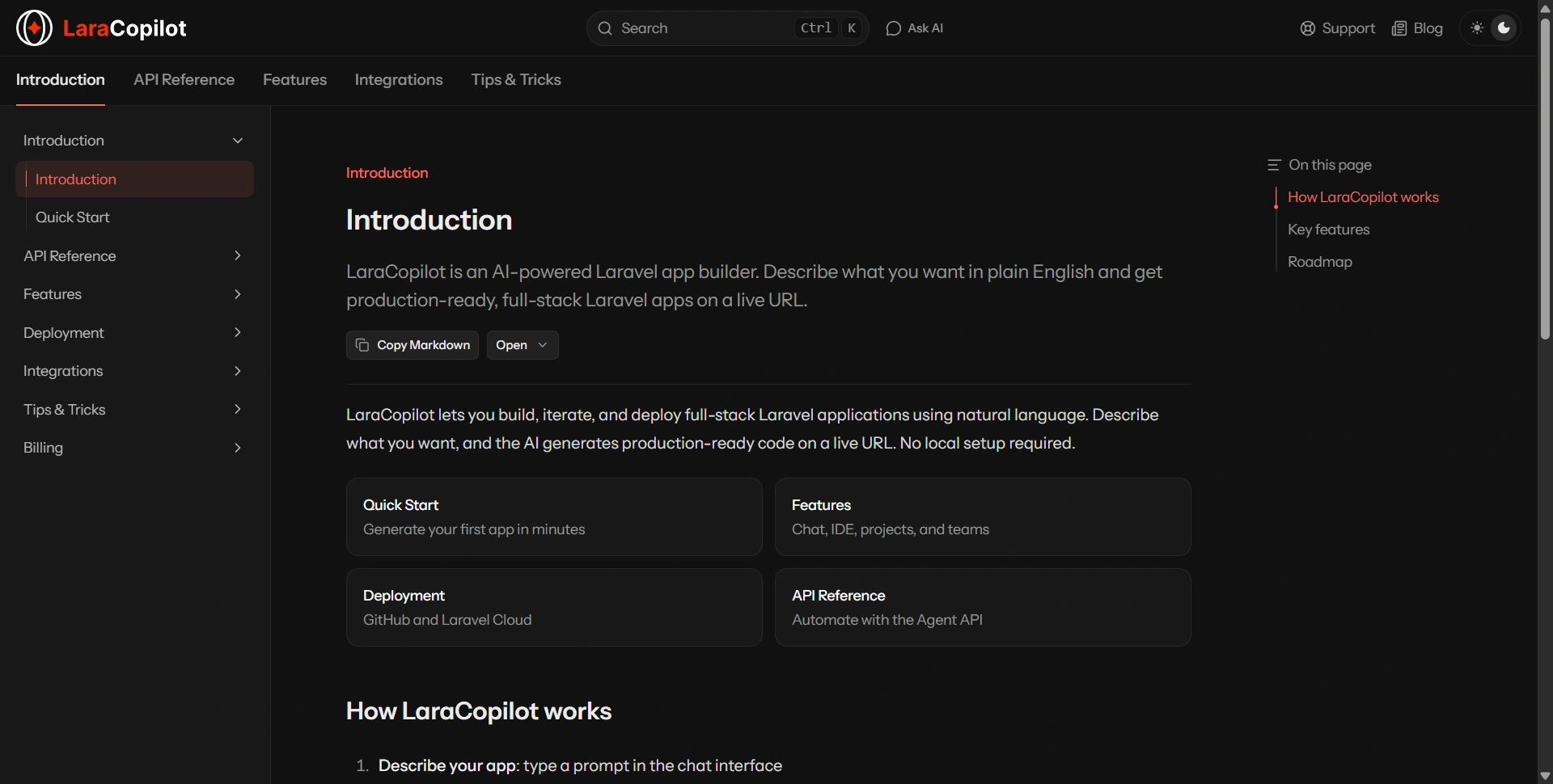 LaraCopilot documentation — introduction and quick start guide