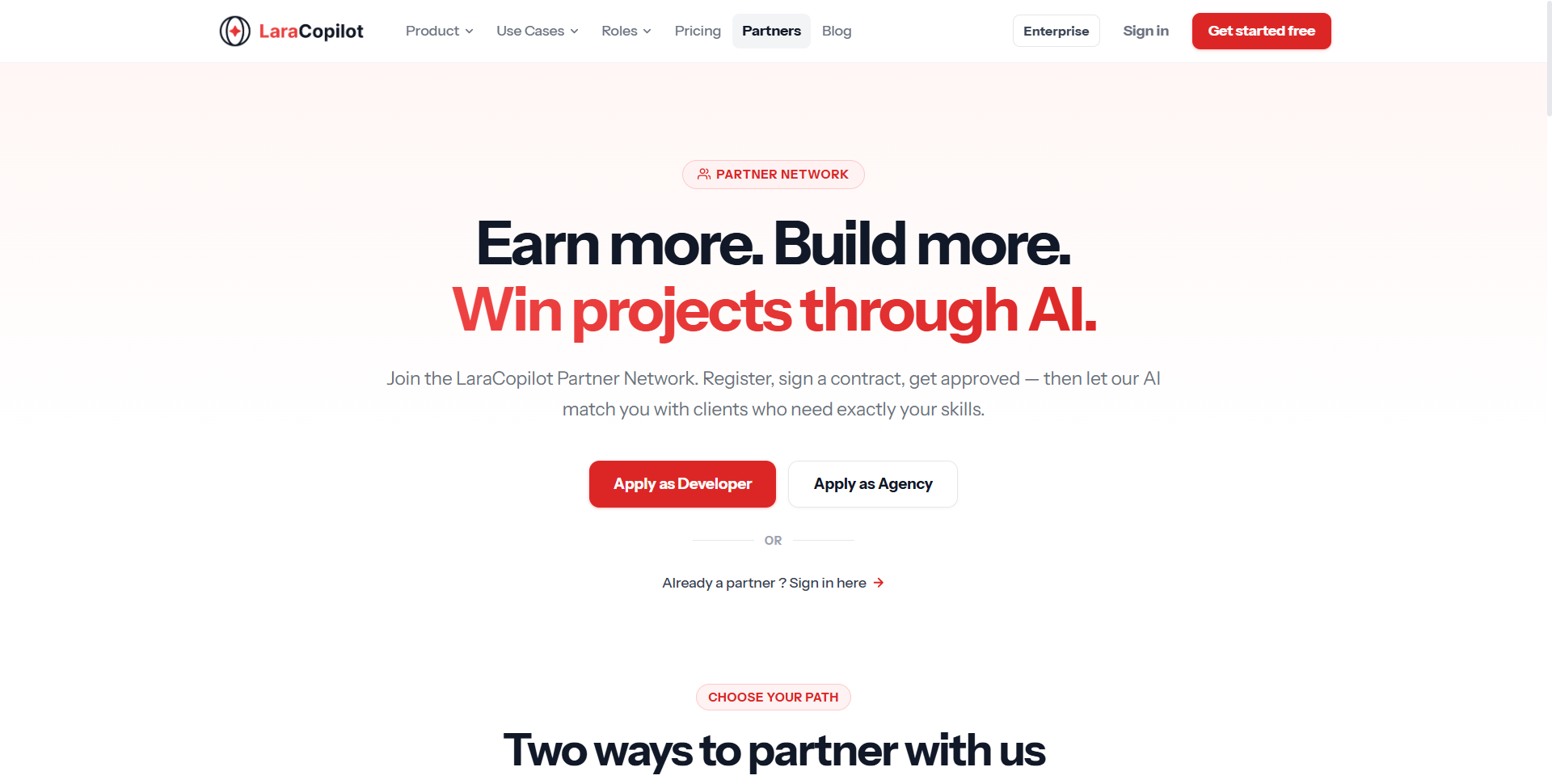 LaraCopilot Partner Network — apply as a developer or agency partner