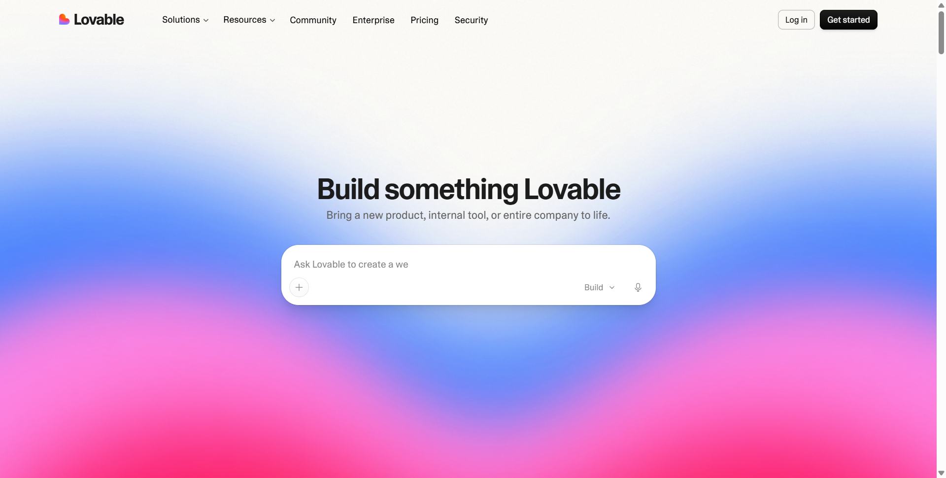 Lovable AI app builder — homepage build prompt