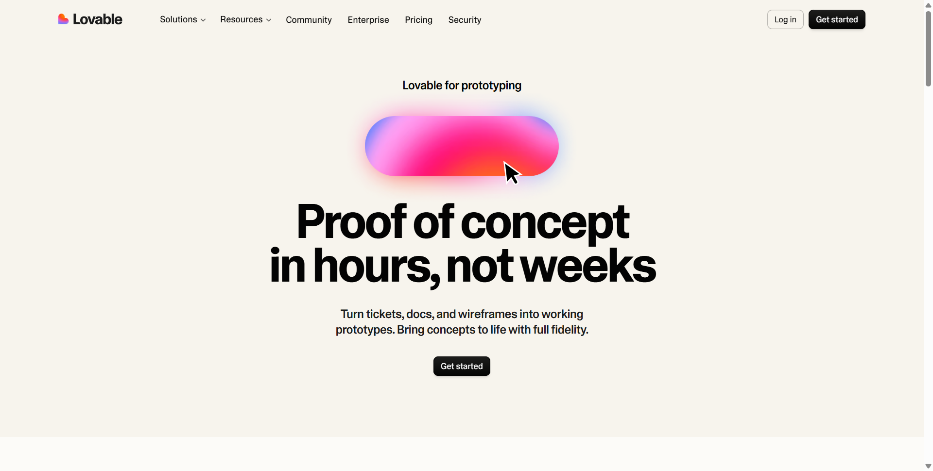 Lovable prototyping — proof of concept page