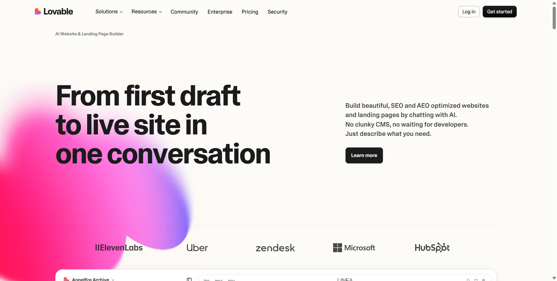 Lovable AI app builder — websites use case with customer logos