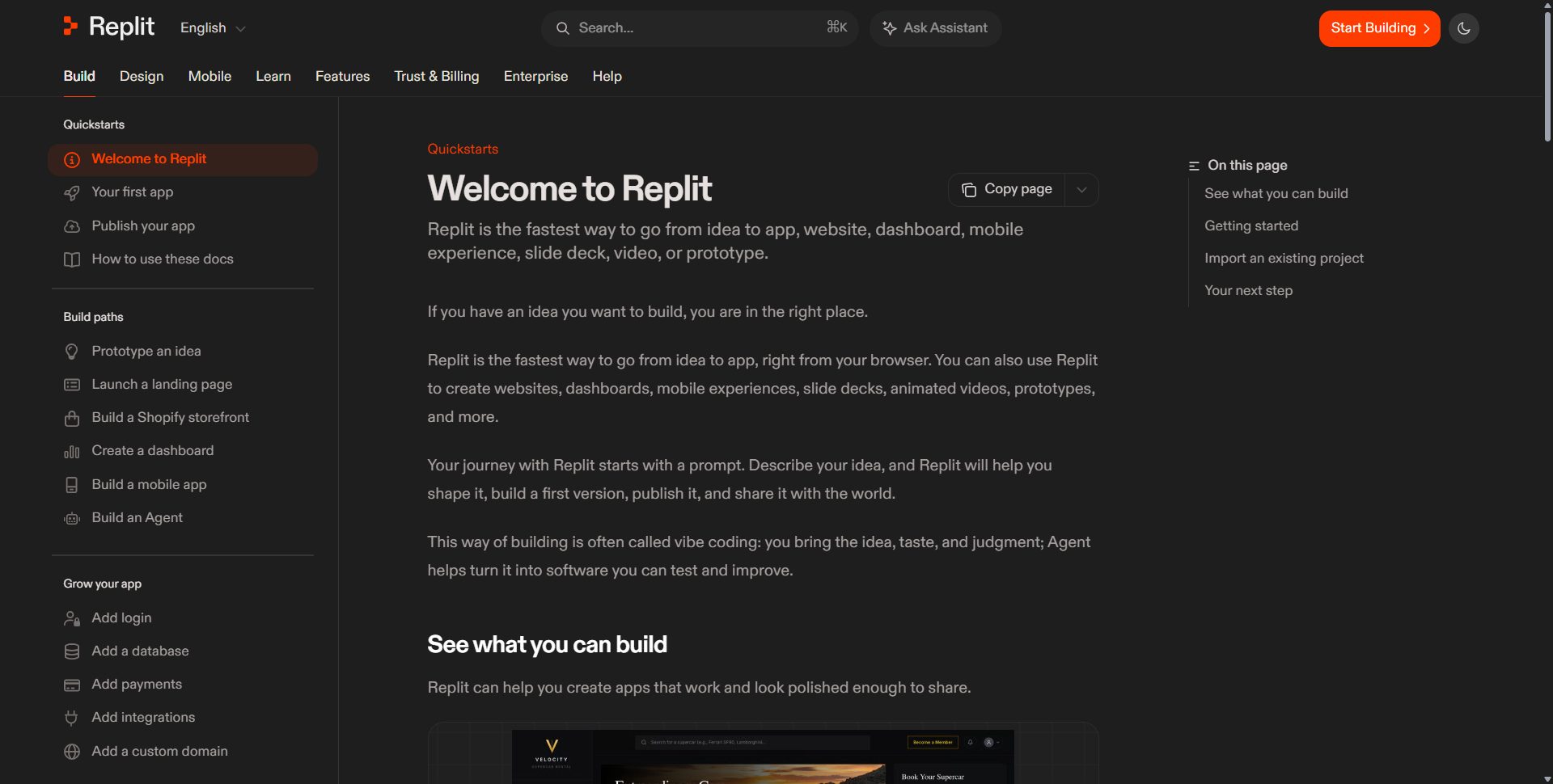 Replit documentation, build guide and onboarding