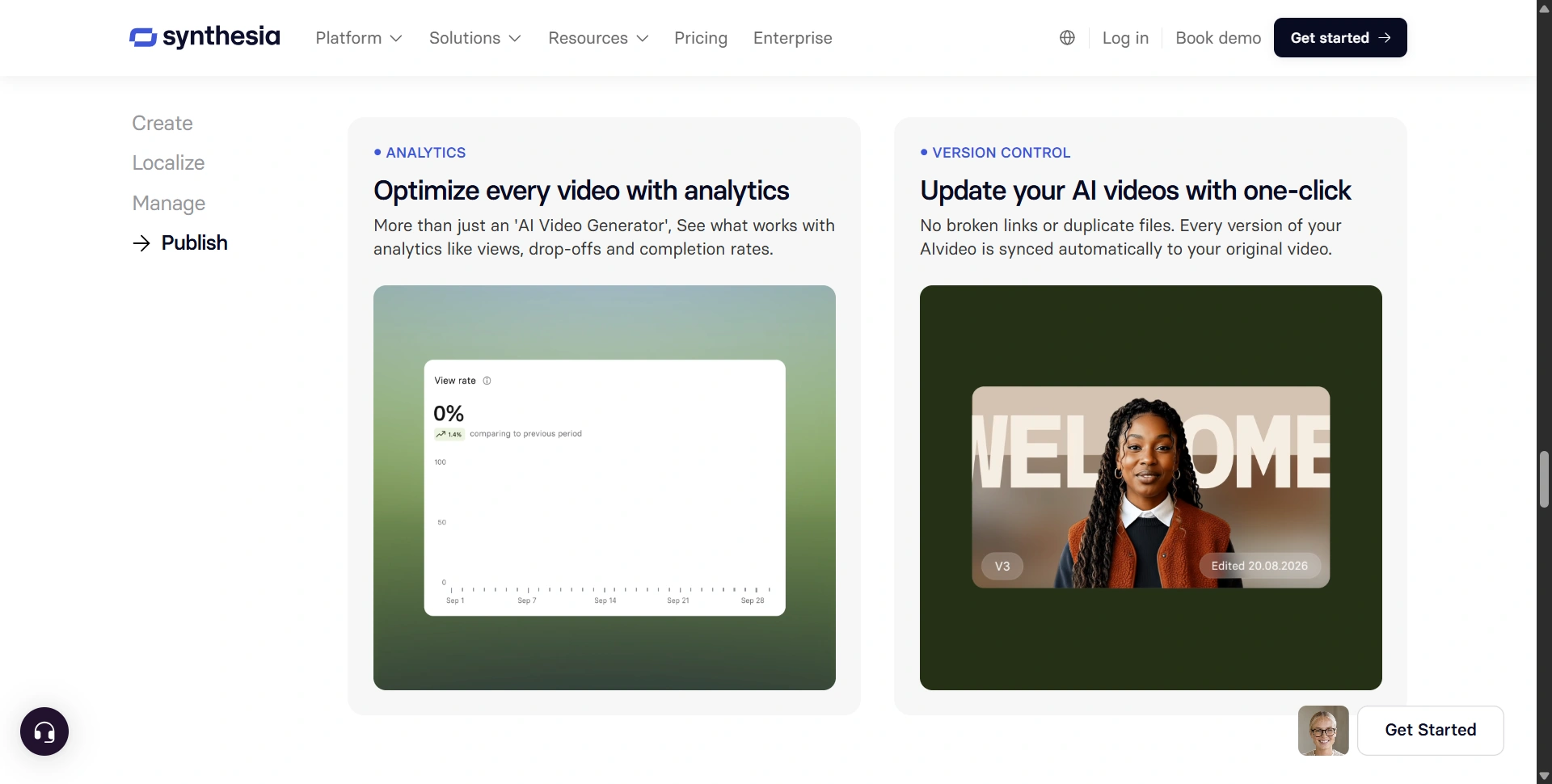 Update AI videos with one click, and track view rates with built-in analytics
