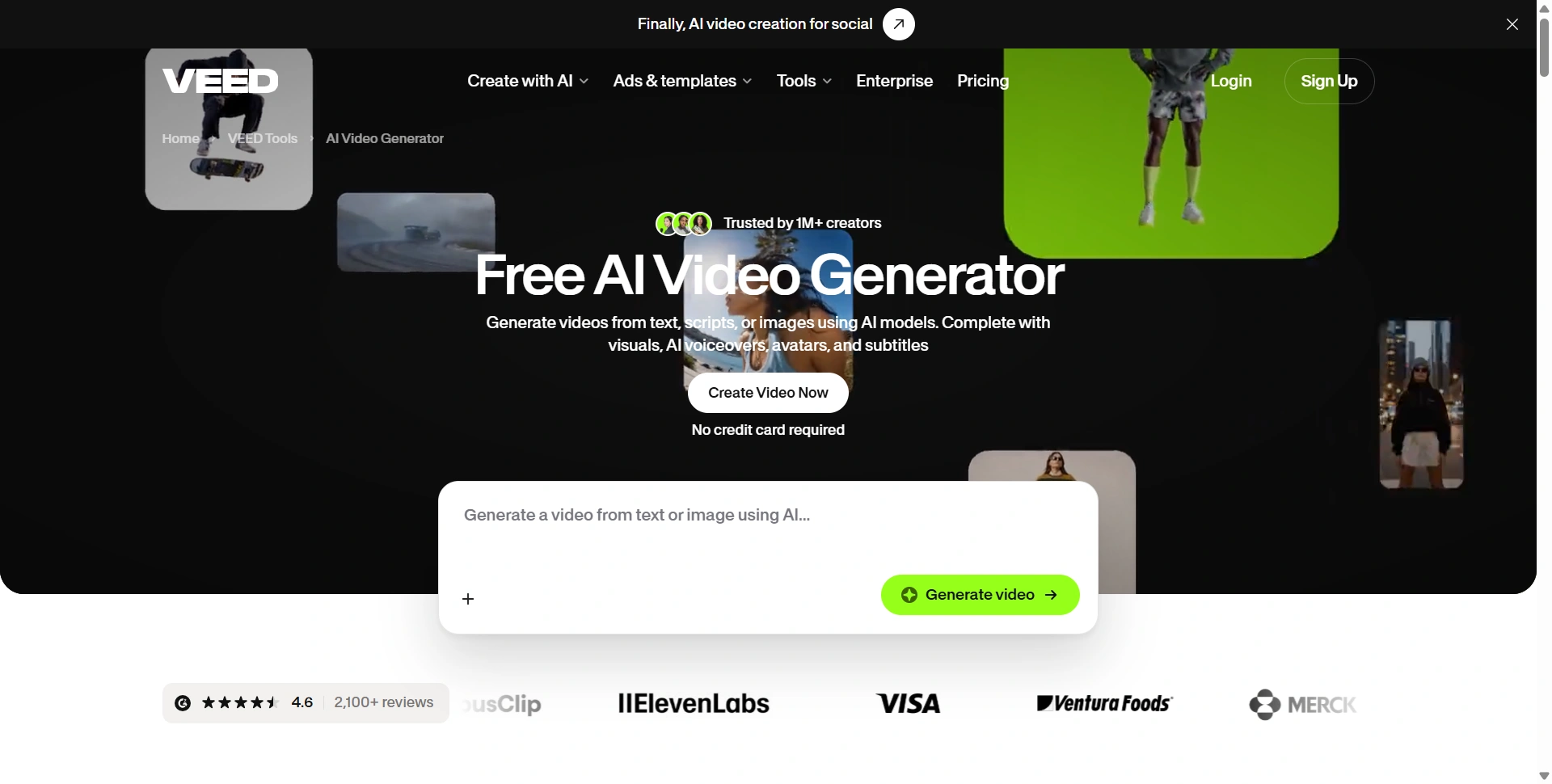 VEED's Free AI Video Generator: generate video from text, scripts or images