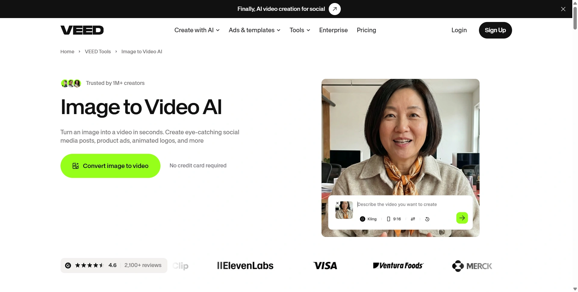 VEED's Image to Video AI tool: turn an image into a video in seconds