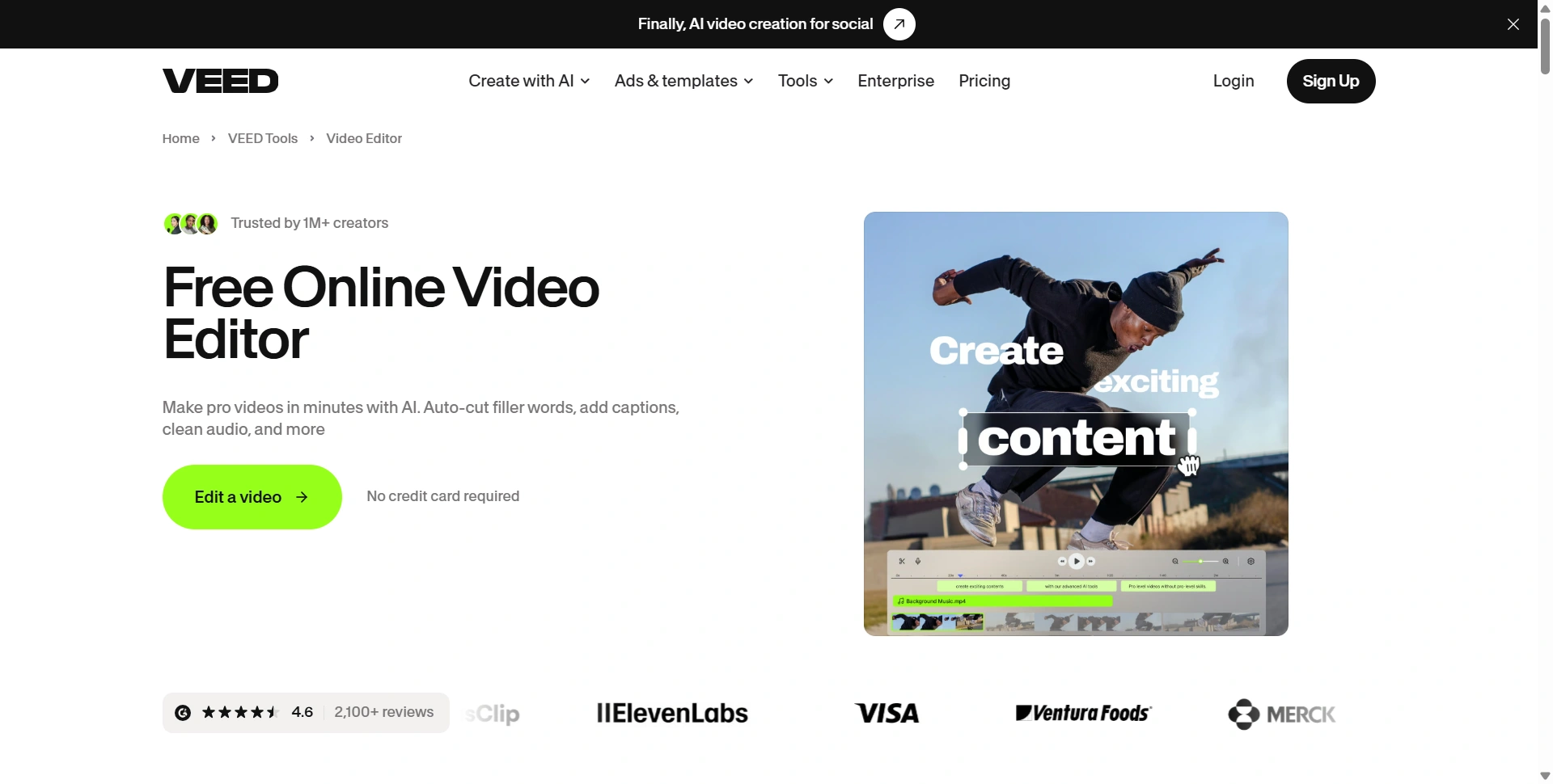 VEED's Free Online Video Editor: auto-cut filler words, add captions, clean audio